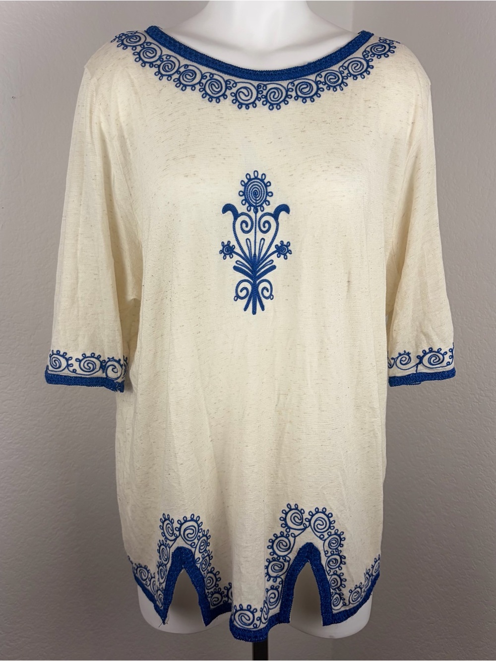 Lucky Brand Embroidered Slub Knit Tunic Top